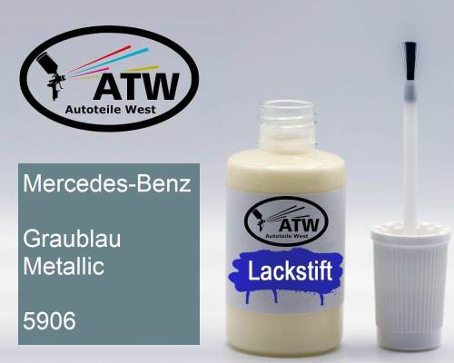 Mercedes-Benz, Graublau Metallic, 5906: 20ml Lackstift, von ATW Autoteile West.